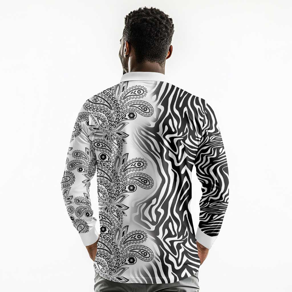 Afro Zebra Mix Paisley Tribal Pattern Long Sleeve Polo Shirt