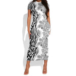 Afro Zebra Mix Paisley Tribal Pattern Short Sleeve Bodycon Dress LT9