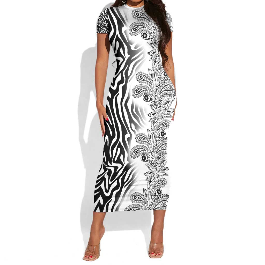Afro Zebra Mix Paisley Tribal Pattern Short Sleeve Bodycon Dress LT9