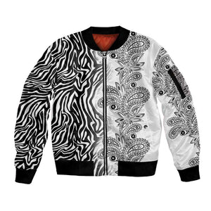 Afro Zebra Mix Paisley Tribal Pattern Sleeve Zip Bomber Jacket