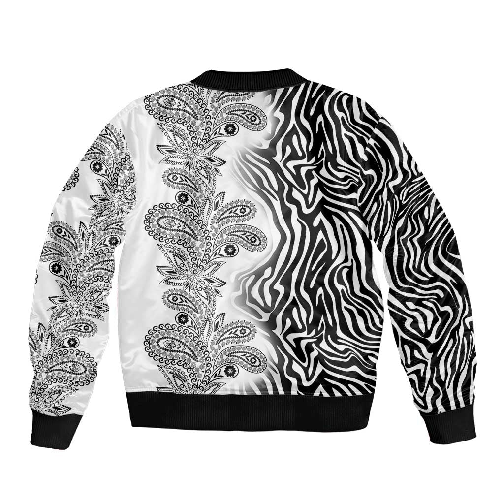 Afro Zebra Mix Paisley Tribal Pattern Sleeve Zip Bomber Jacket