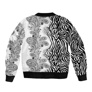 Afro Zebra Mix Paisley Tribal Pattern Sleeve Zip Bomber Jacket