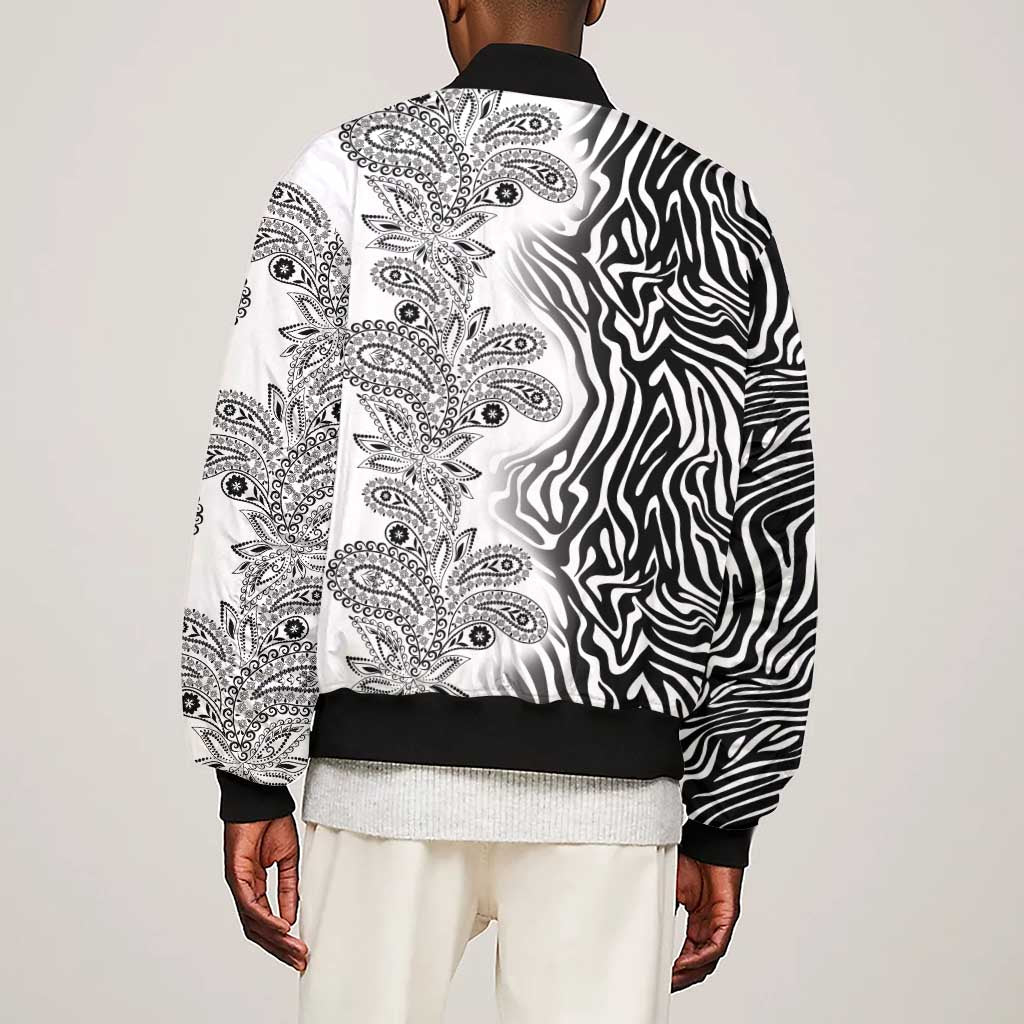 Afro Zebra Mix Paisley Tribal Pattern Sleeve Zip Bomber Jacket