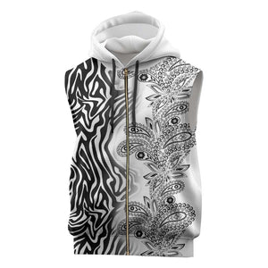 Afro Zebra Mix Paisley Tribal Pattern Sleeveless Zip Hoodie - African Pride