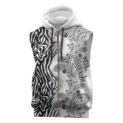 Afro Zebra Mix Paisley Tribal Pattern Sleeveless Zip Hoodie - African Pride