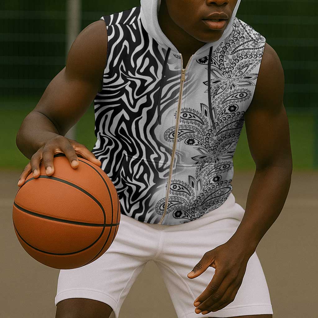 Afro Zebra Mix Paisley Tribal Pattern Sleeveless Zip Hoodie - African Pride