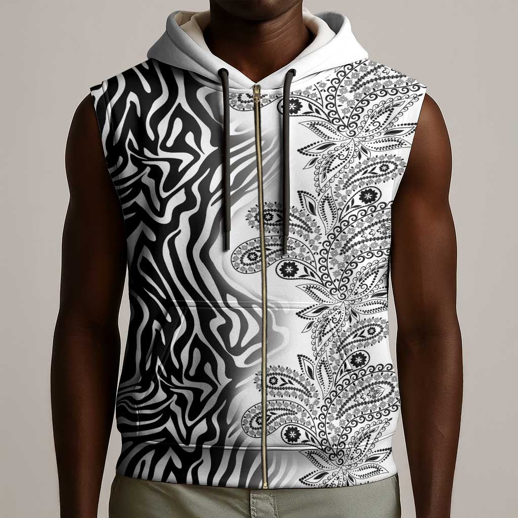 Afro Zebra Mix Paisley Tribal Pattern Sleeveless Zip Hoodie - African Pride
