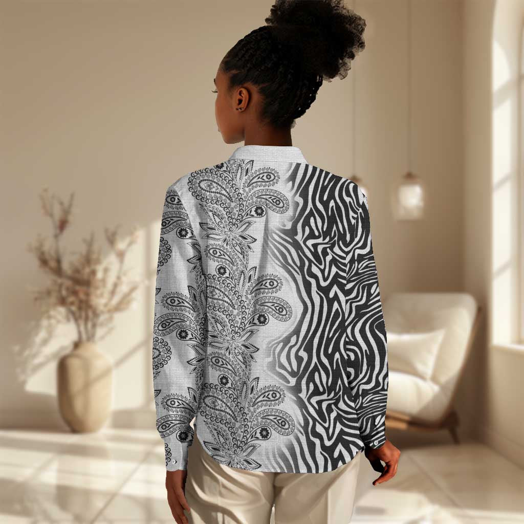 Afro Zebra Mix Paisley Tribal Pattern Women Casual Shirt LT9