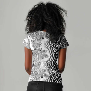 Afro Zebra Mix Paisley Tribal Pattern Women V-Neck T-Shirt