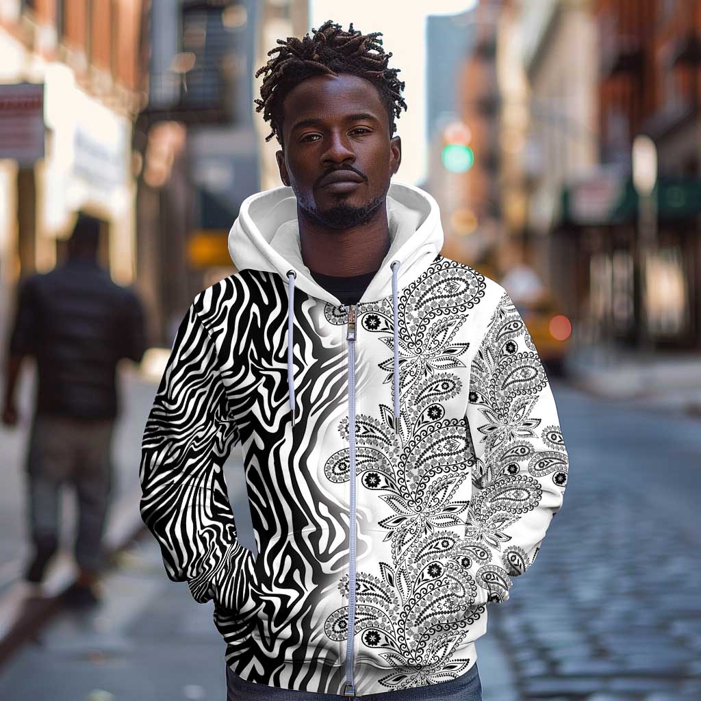 Afro Zebra Mix Paisley Tribal Pattern Zip Hoodie