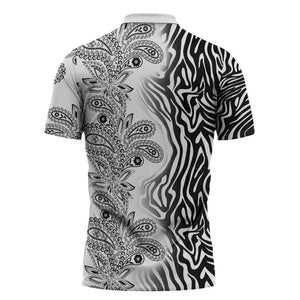 Africa Zebra Mix Paisley Tribal Pattern Zipper Polo Shirt