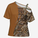 Africa Leopard Mix Native Tribal Pattern Cross Shoulder Shirt