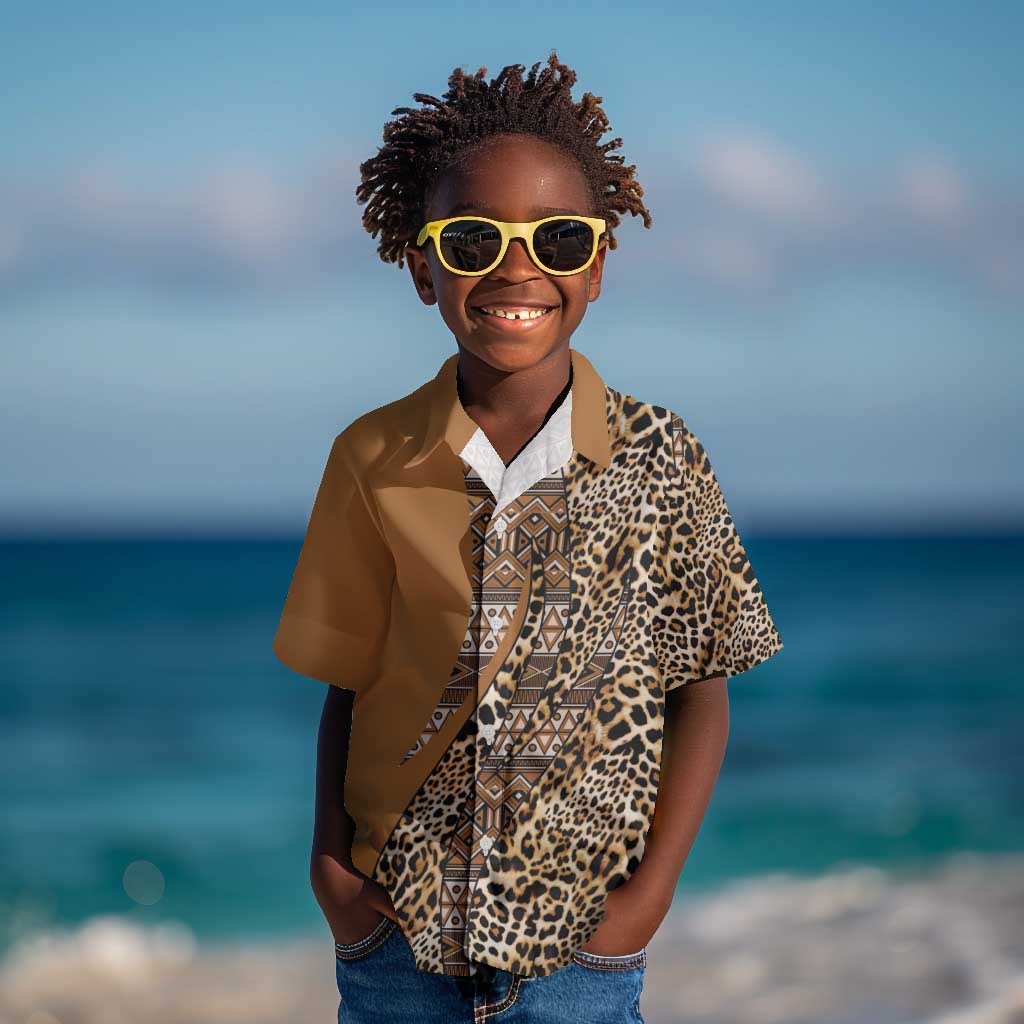 Afro Leopard Mix Native Tribal Pattern Kid Hawaiian Shirt