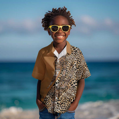 Afro Leopard Mix Native Tribal Pattern Kid Hawaiian Shirt