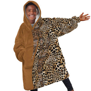 Afro Leopard Mix Native Tribal Pattern KId Wearable Blanket Hoodie