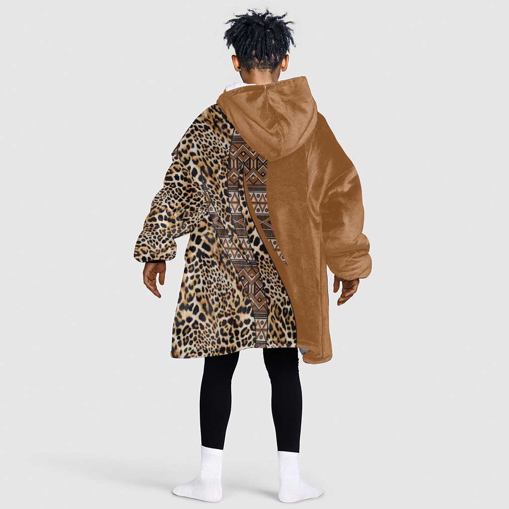 Afro Leopard Mix Native Tribal Pattern KId Wearable Blanket Hoodie
