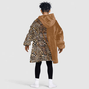 Afro Leopard Mix Native Tribal Pattern KId Wearable Blanket Hoodie
