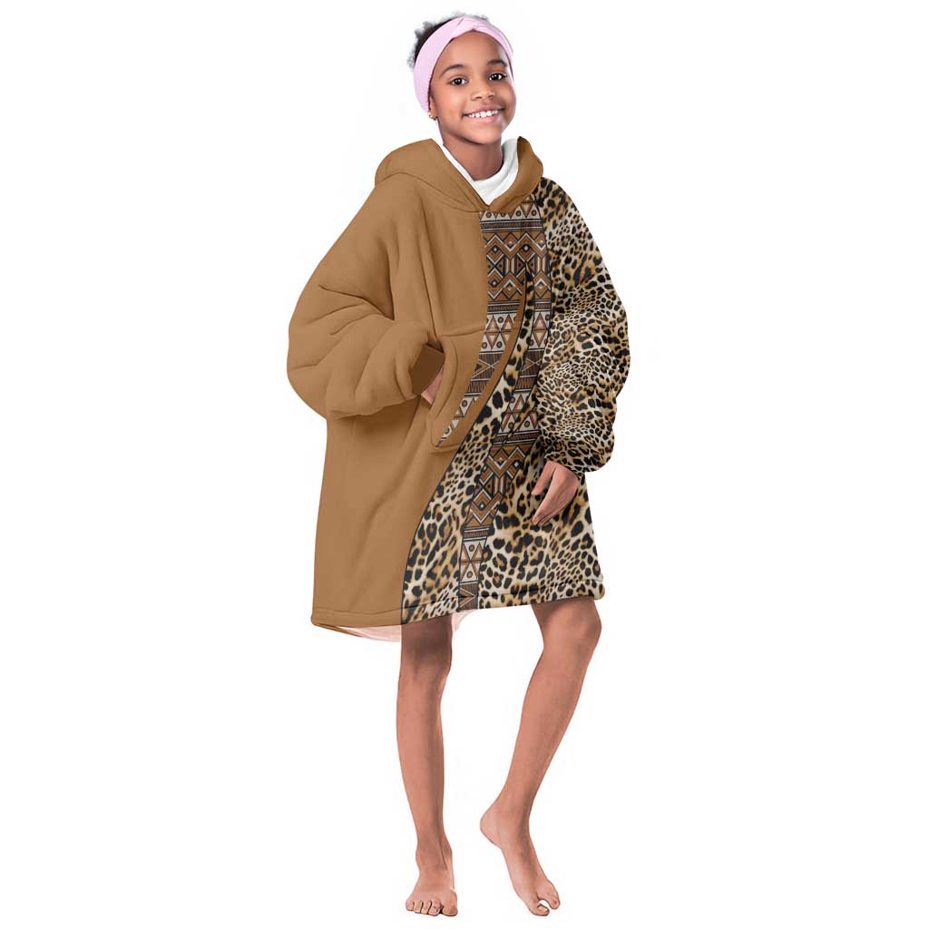 Afro Leopard Mix Native Tribal Pattern KId Wearable Blanket Hoodie