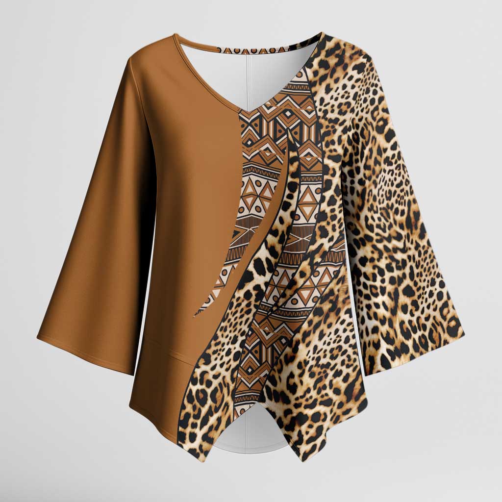 Africa Leopard Mix Native Tribal Pattern Kimono Sleeve Blouse