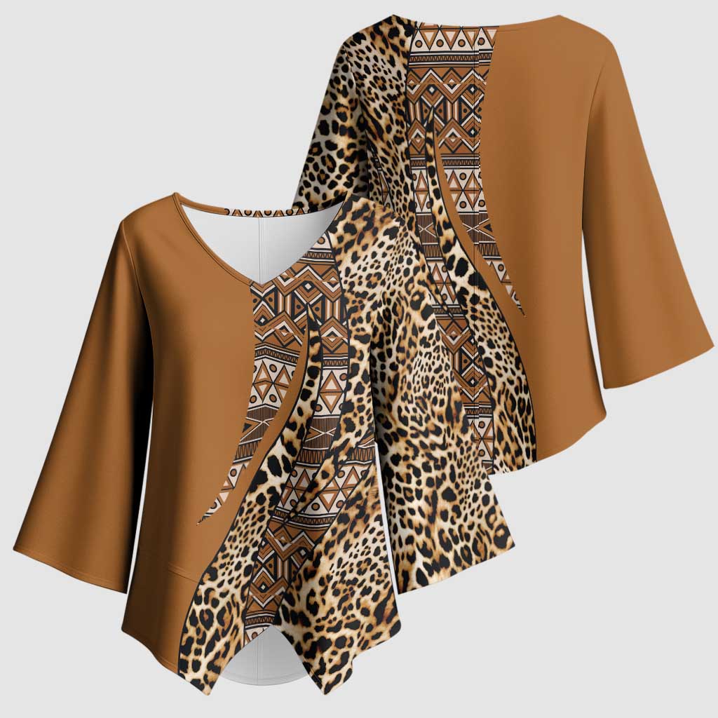 Africa Leopard Mix Native Tribal Pattern Kimono Sleeve Blouse