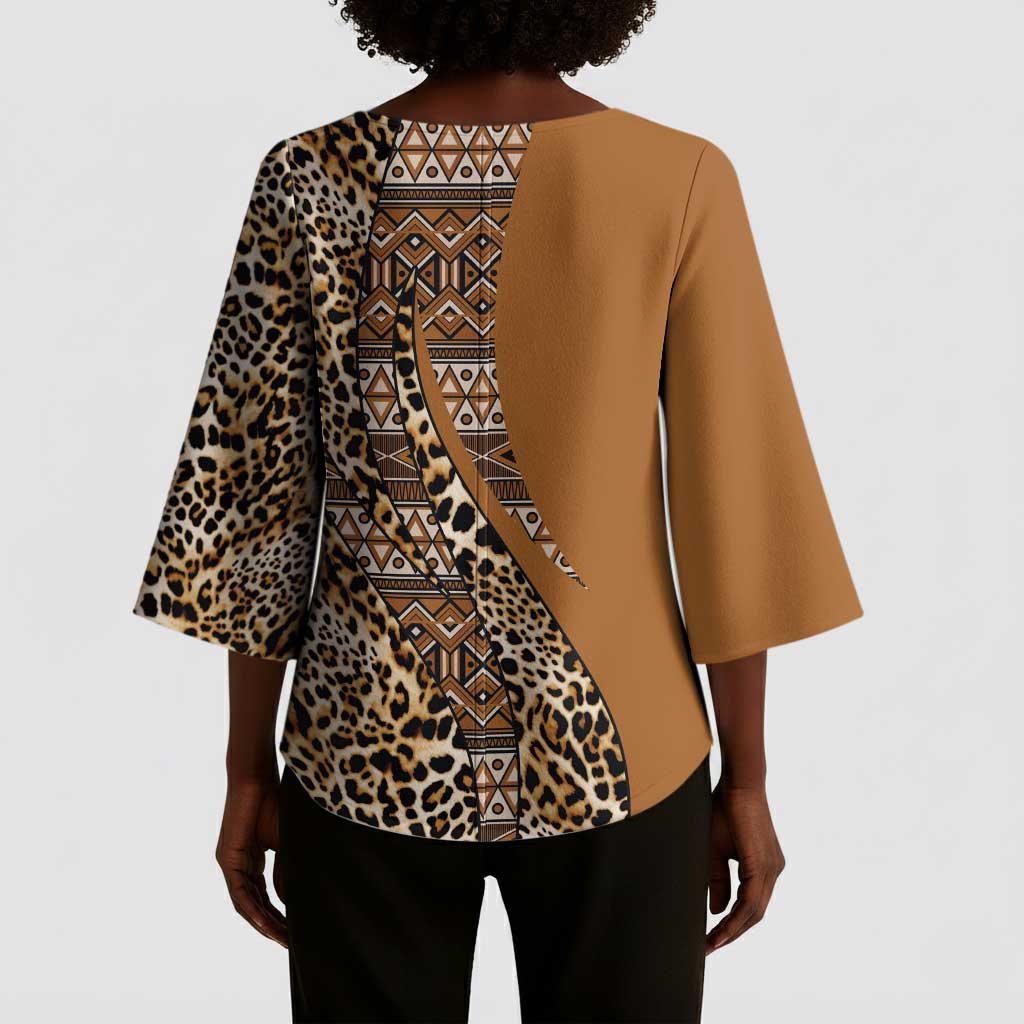 Africa Leopard Mix Native Tribal Pattern Kimono Sleeve Blouse
