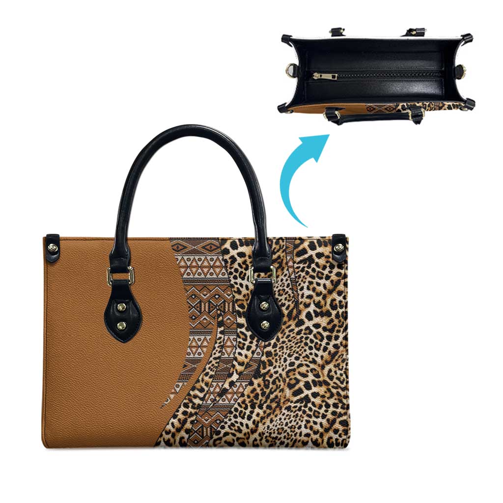Africa Leopard Mix Native Tribal Pattern Leather Bag