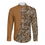 Afro Leopard Mix Native Tribal Pattern Long Sleeve Button Shirt