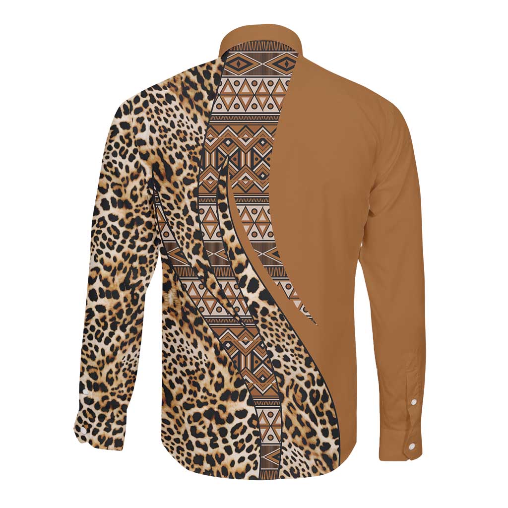 Afro Leopard Mix Native Tribal Pattern Long Sleeve Button Shirt