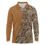 Afro Leopard Mix Native Tribal Pattern Long Sleeve Polo Shirt