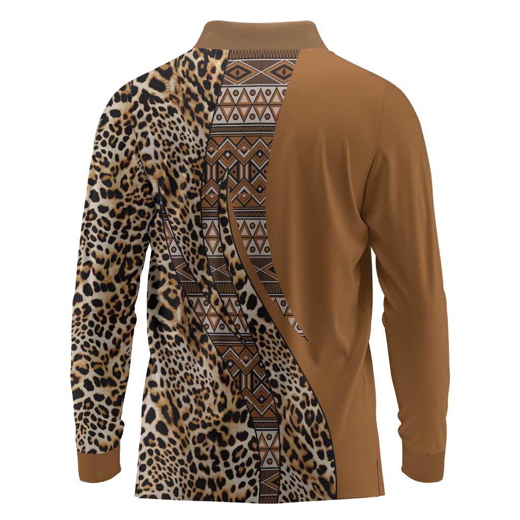 Afro Leopard Mix Native Tribal Pattern Long Sleeve Polo Shirt