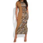 Afro Leopard Mix Native Tribal Pattern Short Sleeve Bodycon Dress LT9