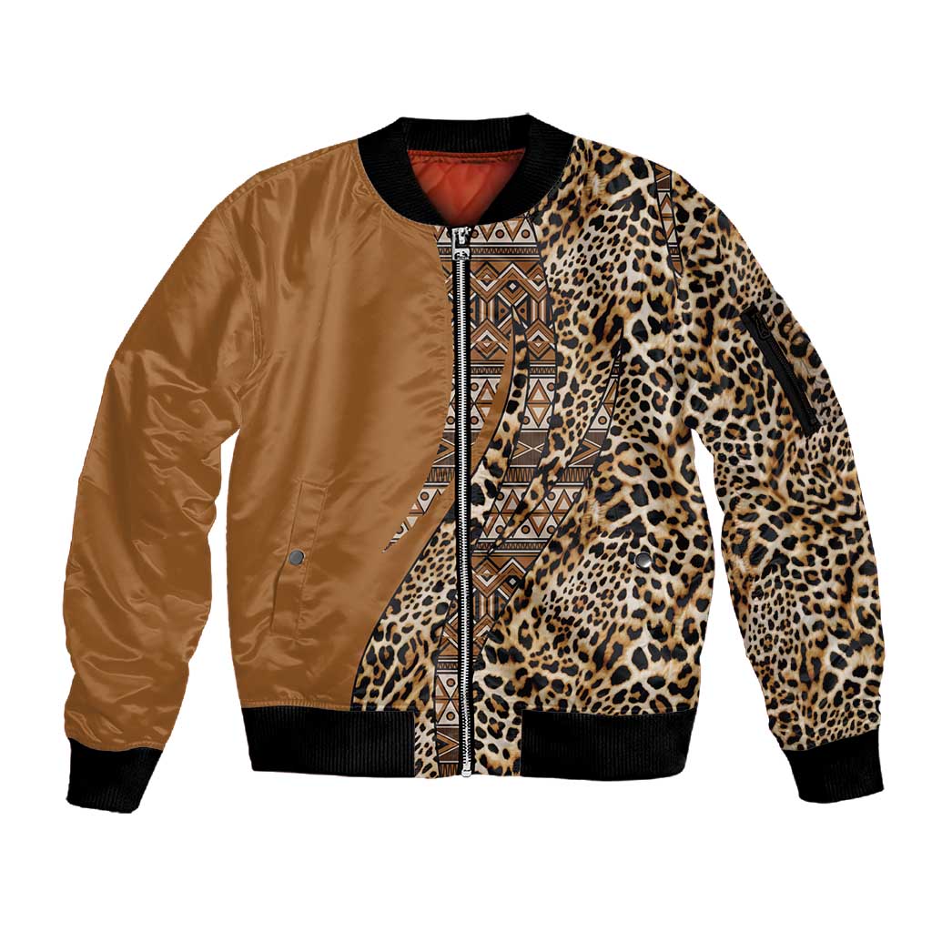 Afro Leopard Mix Native Tribal Pattern Sleeve Zip Bomber Jacket