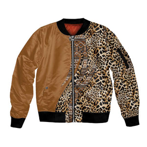 Afro Leopard Mix Native Tribal Pattern Sleeve Zip Bomber Jacket