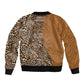 Afro Leopard Mix Native Tribal Pattern Sleeve Zip Bomber Jacket