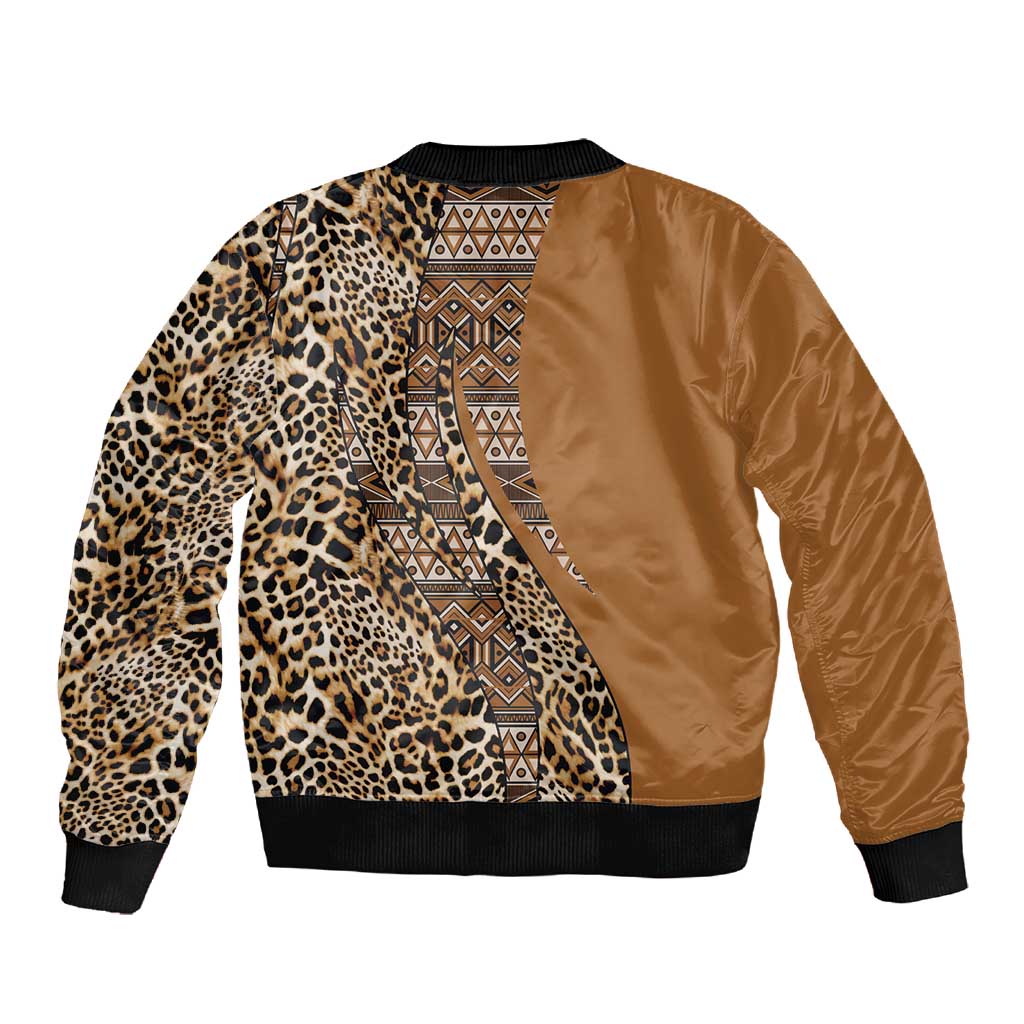 Afro Leopard Mix Native Tribal Pattern Sleeve Zip Bomber Jacket