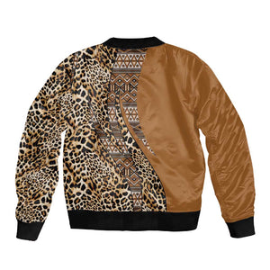 Afro Leopard Mix Native Tribal Pattern Sleeve Zip Bomber Jacket