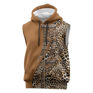 Afro Leopard Mix Native Tribal Pattern Sleeveless Zip Hoodie - African Pride