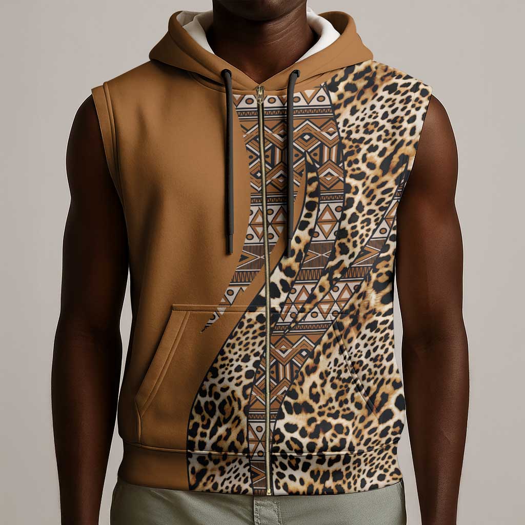 Afro Leopard Mix Native Tribal Pattern Sleeveless Zip Hoodie - African Pride