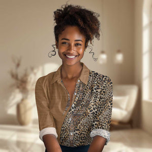 Afro Leopard Mix Native Tribal Pattern Women Casual Shirt LT9