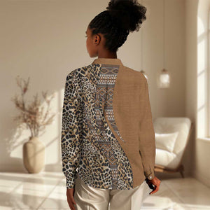 Afro Leopard Mix Native Tribal Pattern Women Casual Shirt LT9