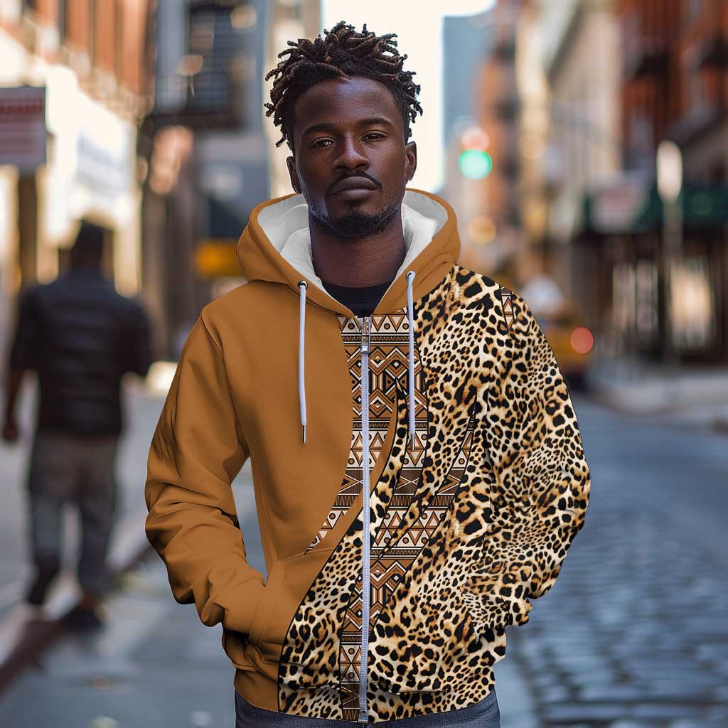 Afro Leopard Mix Native Tribal Pattern Zip Hoodie
