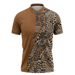 Africa Leopard Mix Native Tribal Pattern Zipper Polo Shirt