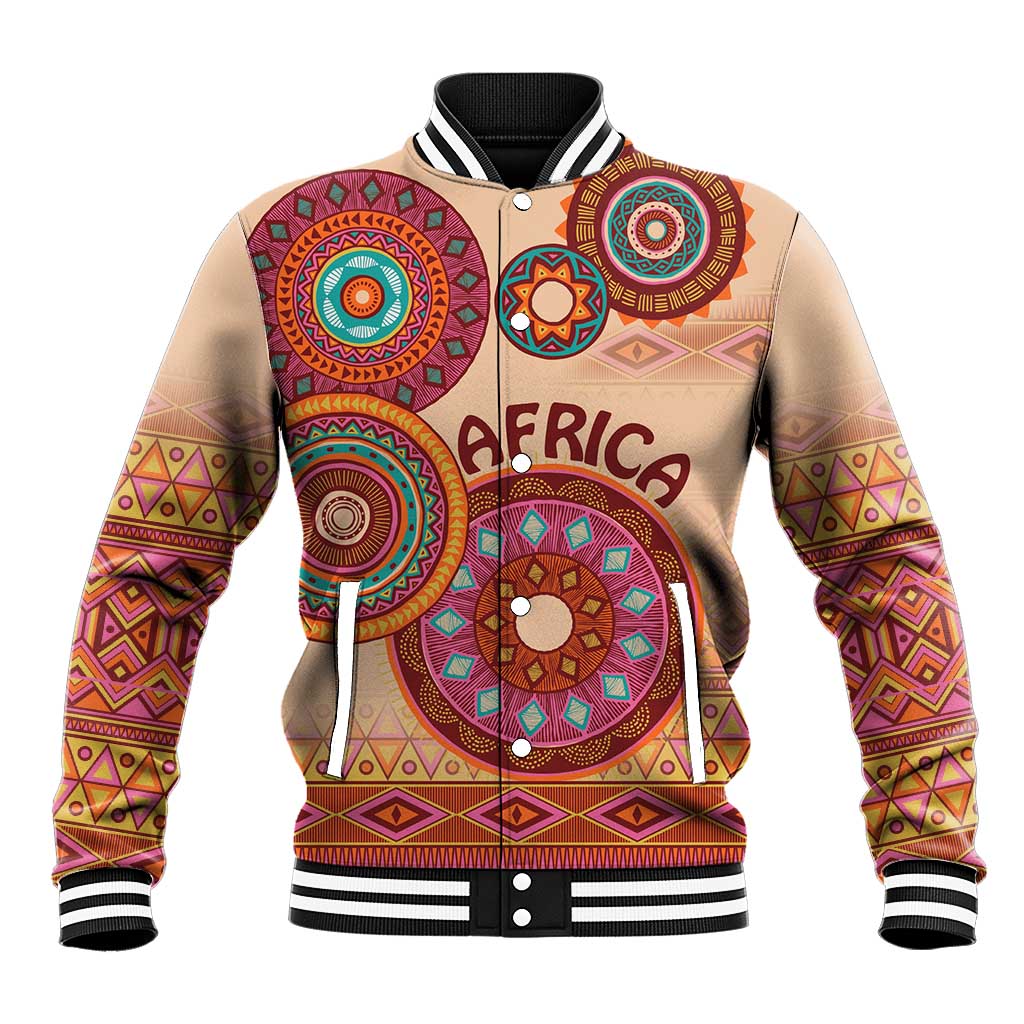 Afro Tribal Traditional Pattern Baseball Jacket Beige Motif LT9