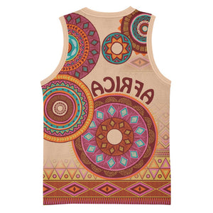 Afro Tribal Traditional Pattern Basketball Jersey Beige Motif - African Pride