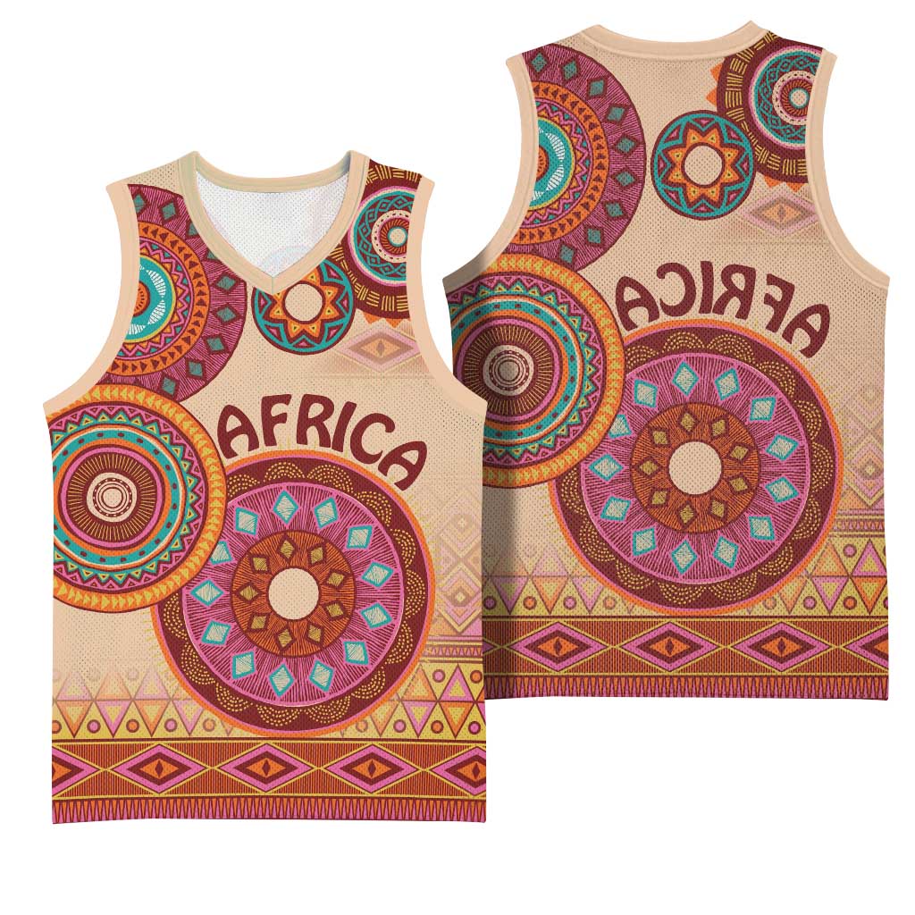 Afro Tribal Traditional Pattern Basketball Jersey Beige Motif - African Pride