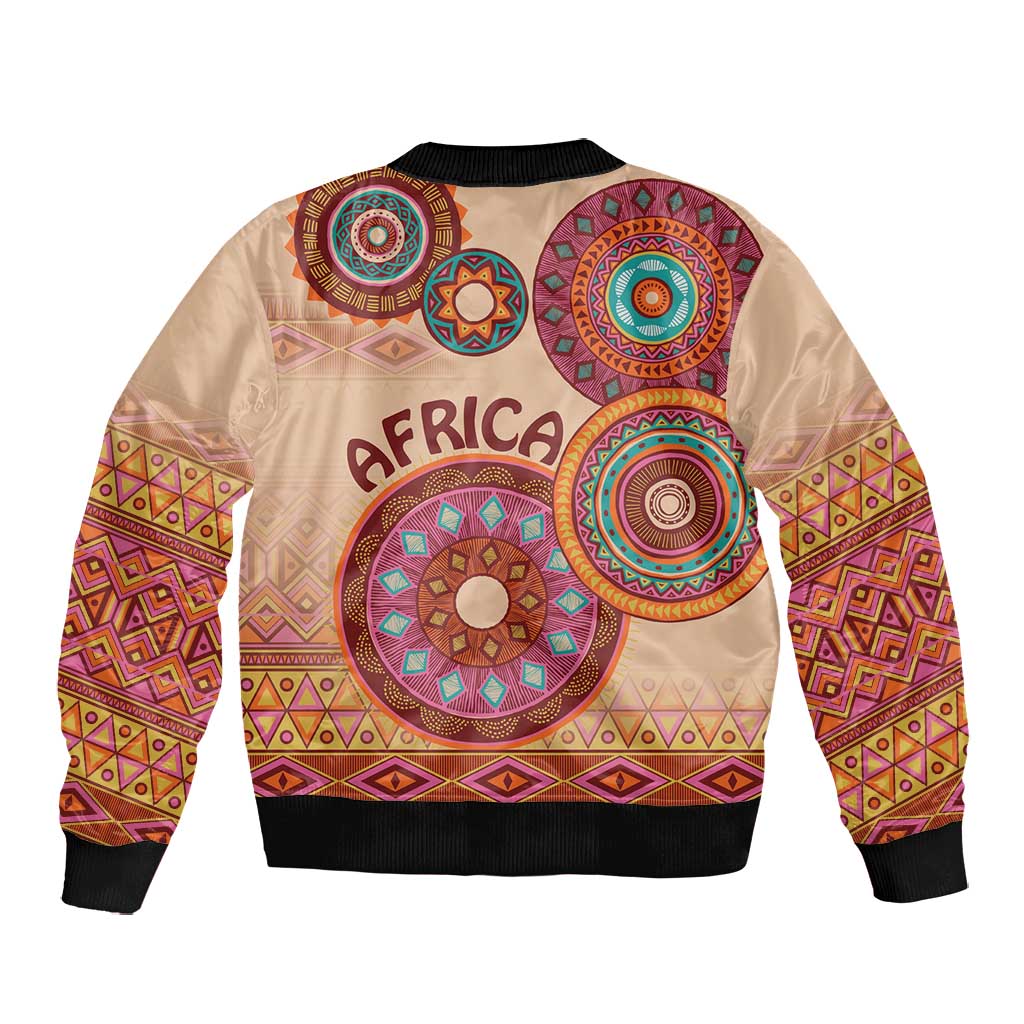 Afro Tribal Traditional Pattern Bomber Jacket Beige Motif