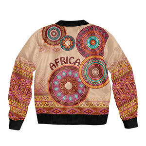 Afro Tribal Traditional Pattern Bomber Jacket Beige Motif