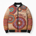 Africa Tribal Traditional Pattern Bomber Puffer Jacket Beige Motif