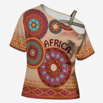 Africa Tribal Traditional Pattern Cross Shoulder Shirt Beige Motif