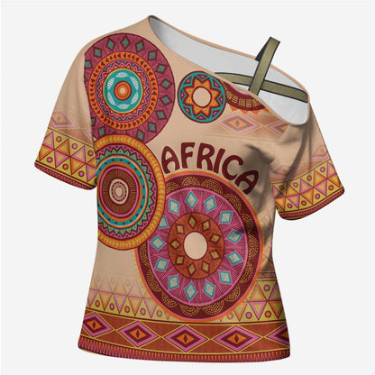 Africa Tribal Traditional Pattern Cross Shoulder Shirt Beige Motif